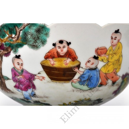 1504  A Fengcai "playing children" petal bowl 